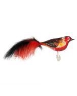 Vogel aus Glas, groß, rot-schwarz mit aufwendiger Bemalung und Federn