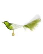 Vogel aus Glas, groß, grün-weiß mit Federn