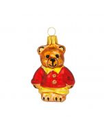 Glasfigur, Teddybär mit roter Jacke, 6,5 cm, braun