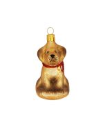 Glasfigur, Hund mit rotem Halsband, 8 cm, gold-rot