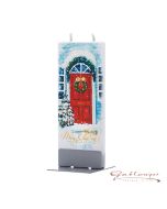 Elegant flat candle "entrance door" with 2 wicks and holder, handmade, non-drip
