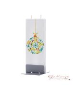 Elegant flat candle "colourful christmas tree ball" with 2 wicks and holder, handmade, non-drip