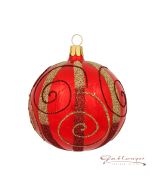 Christmas Ball made of glass, 8 cm, red with red and golden lglitter