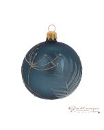 Christmas Ball, 8 cm, blue-grey with leaf pattern