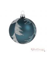 Christmas Ball, 8 cm, blue-grey with silver trees