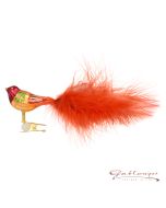 Bird made of glass, 15 cm, red-gold with feathertail