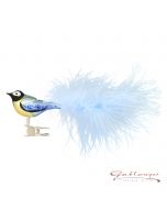 Vogel aus Glas, 13 cm, Meise mit Federschwänzchen, blau