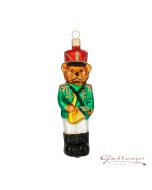 Glasfigur, Bär mit Saxophon, 12,5 cm, grün-rot