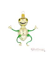 Glass figure, Frog, green-gold, 10 cm