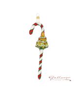 Glass figurine, Candy cane with Christmastree, 21 cm, red-white-green