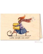 Wooden greeting card "Liebe Grüße von mir!"