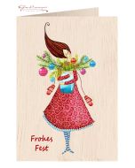 Wooden greeting card, girl "Frohes Fest"
