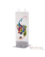 Elegant flat candle "Artsy Peacook" with 2 wicks and holder, handmade, non-drip