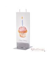 Elegant flat candle "Happy birthday" with 2 wicks and holder, handmade, non-drip