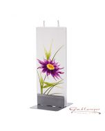 Elegant flat candle "purple flower" with 2 wicks and holder, handmade, non-drip