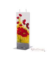 Elegant flat candle "Poppy Blossom" with 2 wicks and holder, handmade, non-drip