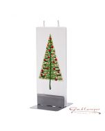 Elegant flat candle "Christmastree" with 2 wicks and holder, handmade, non-drip