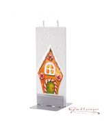 Elegant flat candle "Gingerbread House" with 2 wicks and holder, handmade, non-drip