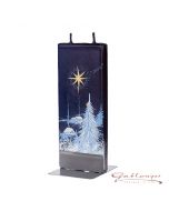 Elegant flat candle "Christmas Night" with 2 wicks and holder, handmade, non-drip