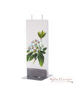 Elegant flat candle "Rhododendron" with 2 wicks and holder, handmade, non-drip