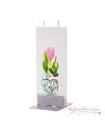 Elegant flat candle "Happy Easter" with 2 wicks and holder, handmade, non-drip