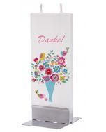 Elegant flat candle "Danke" with 2 wicks and holder, handmade, non-drip