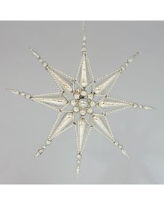 Star made of glass beads on clip, 25 cm, silver