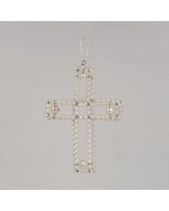 Kreuz aus Glasperlen, 9 cm, silber, handgefertigt