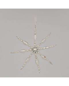 Stern aus Glasperlen, 10 cm, silber, handgefertigt
