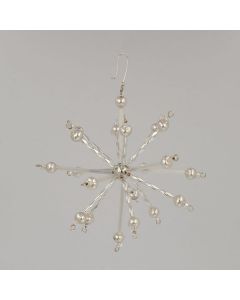 Stern aus Glasperlen, 10 cm, silber-weiß, handgefertigt