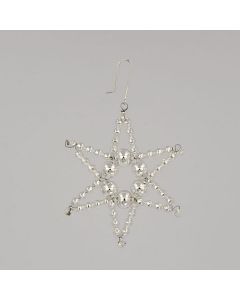 Stern aus Glasperlen, 6 cm, silber mit sechs Spitzen, handgefertigt