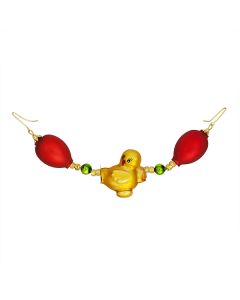 Glasperlen Figuren Kette mit Eiern und Ente handbemalt 15 cm lang Gablonzer Osterschmuck