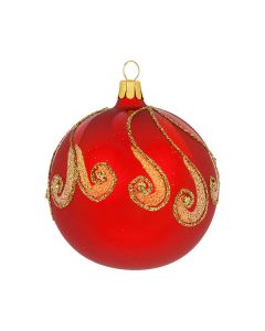 Christbaumkugel aus Glas, 8 cm, rot mit goldenen Ornamenten