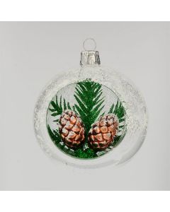 Christbaumkugel aus Glas, 8 cm, transparent mit Zapfen