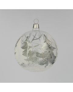 Christbaumkugel aus Glas, 8 cm, weiß-silber