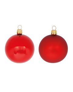 Christmas Ball set with 12 pieces, red glossy and matt made of glass