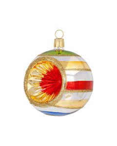 Christbaumkugel aus Glas, 7 cm, buntes Retro-Design mit rotem Stich