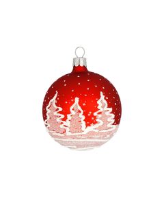 Glass ball, 7 cm, red with white glitter