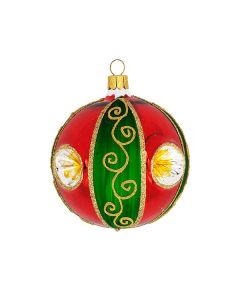 Christbaumkugel aus Glas, 10 cm, mit Reflekor, rot-grün-gold