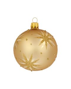 Christbaumkugel aus Glas, 8 cm, gold mit Sternen