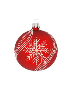 Christbaumkugel aus Glas, 8 cm, rot mit weißem Stern
