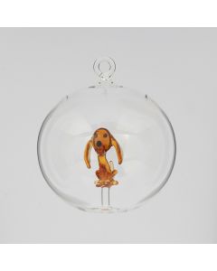 Glaskugel, 8 cm, transparent mit braunem Hund