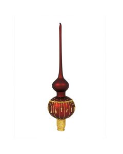 Christbaumspitze aus Glas, weinrot mit goldenem Glitzer