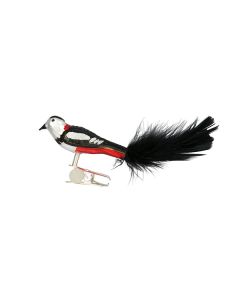 Glasfigur, Vogel, kleiner Buntspecht mit schwarzer Feder, 10 cm