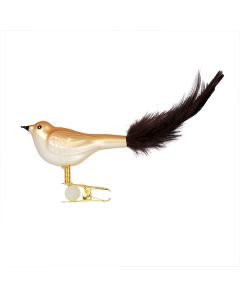 Vogel aus Glas, klein, matt gold mit braunen Federn