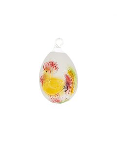 Osterei aus Glas, handbemalt, zum Aufhängen, mit Gockelhahn und Hase, 7 cm, Gablonzer Osterschmuck