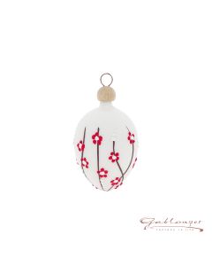 Easter Egg, 5,5 cm, white with red flowers