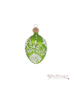 Easter Egg, 5,5 cm, green with white flowers 