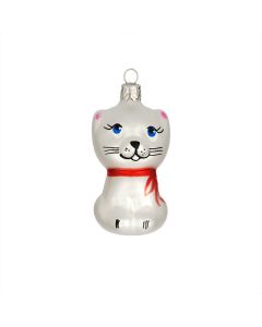 Glasfigur, Katze mit Halsband, 7 cm, weiß-rot