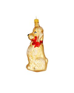 Glasfigur, Hund mit rotem Halsband, 11 cm, gold-rot